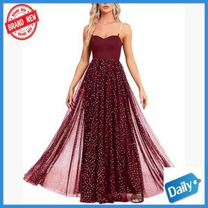 Sparkly Sequin Tulle A-Line Formal Gown High Waist Floor Length Prom Dress